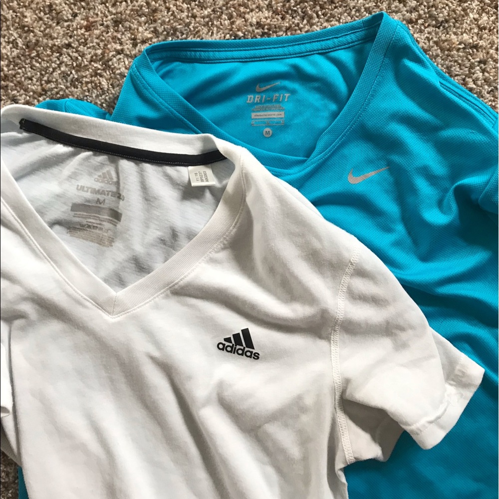 set of 2! medium workout shirts! nike and adidas